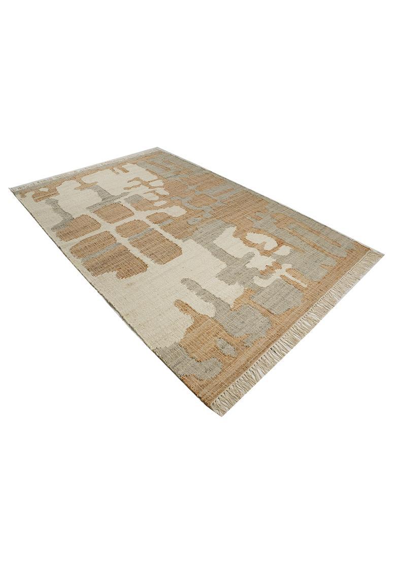 Saffron Rugs Flat Woven Ivory Geometric Mid-Century Modern Rectangular Wool Area Rug - Indya
