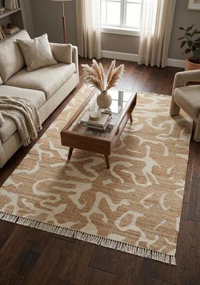 Saffron Rugs Flat Woven Tan Swirls Contemporary Rectangular Wool Area Rug