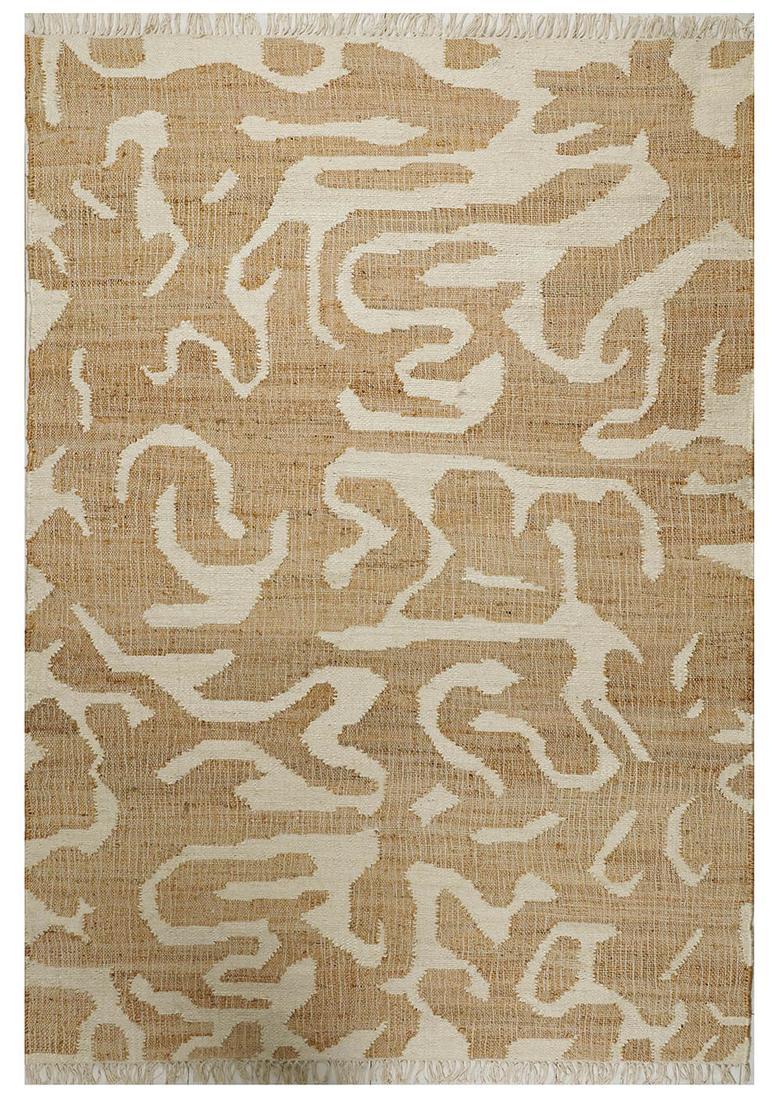 Saffron Rugs Flat Woven Tan Swirls Contemporary Rectangular Wool Area Rug - Indya