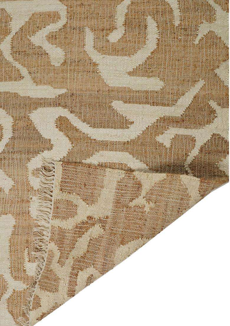 Jute Wool Handmade Tan Rug | Contemporary Swirls Carpet For Living Room - Indya
