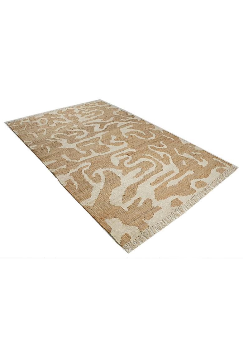 Saffron Rugs Flat Woven Tan Swirls Contemporary Rectangular Wool Area Rug - Indya