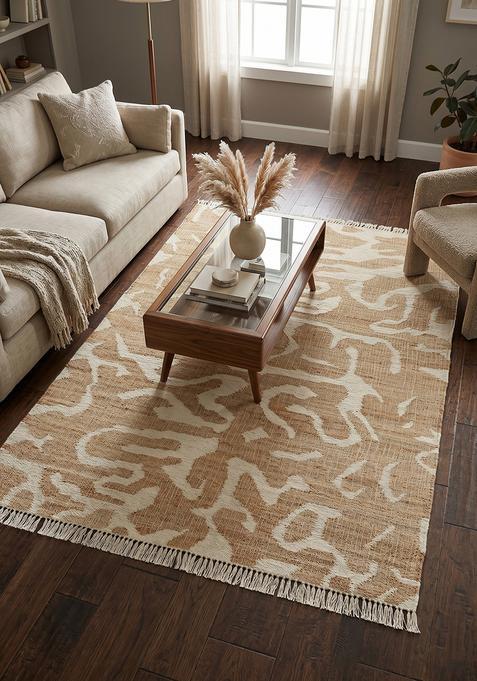 Saffron Rugs Flat Woven Tan Swirls Contemporary Rectangular Wool Area Rug