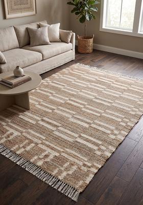 Saffron Rugs Flat Woven Tan Geometric Contemporary Rectangular Wool Area Rug