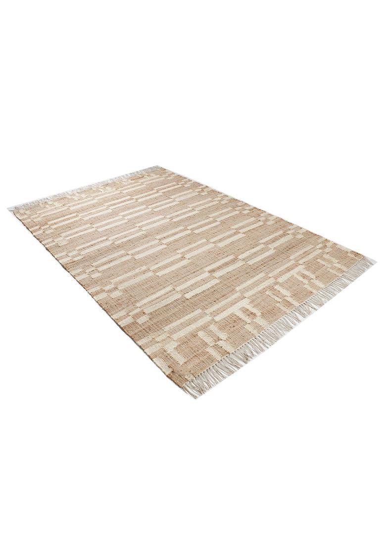 Saffron Rugs Flat Woven Tan Geometric Contemporary Rectangular Wool Area Rug - Indya