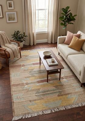 Saffron Rugs Flat Woven Tan Geometric Bohemian Rectangular Wool Area Rug