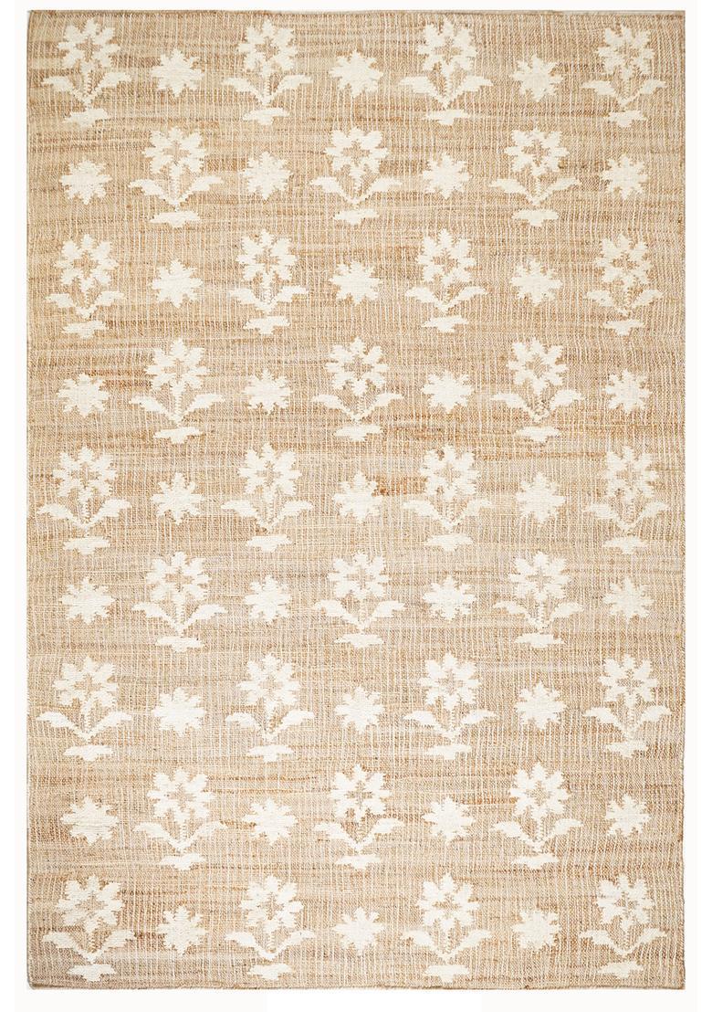 Saffron Rugs Flat Woven Tan Floral Shabby Chic Rectangular Wool Area Rug - Indya