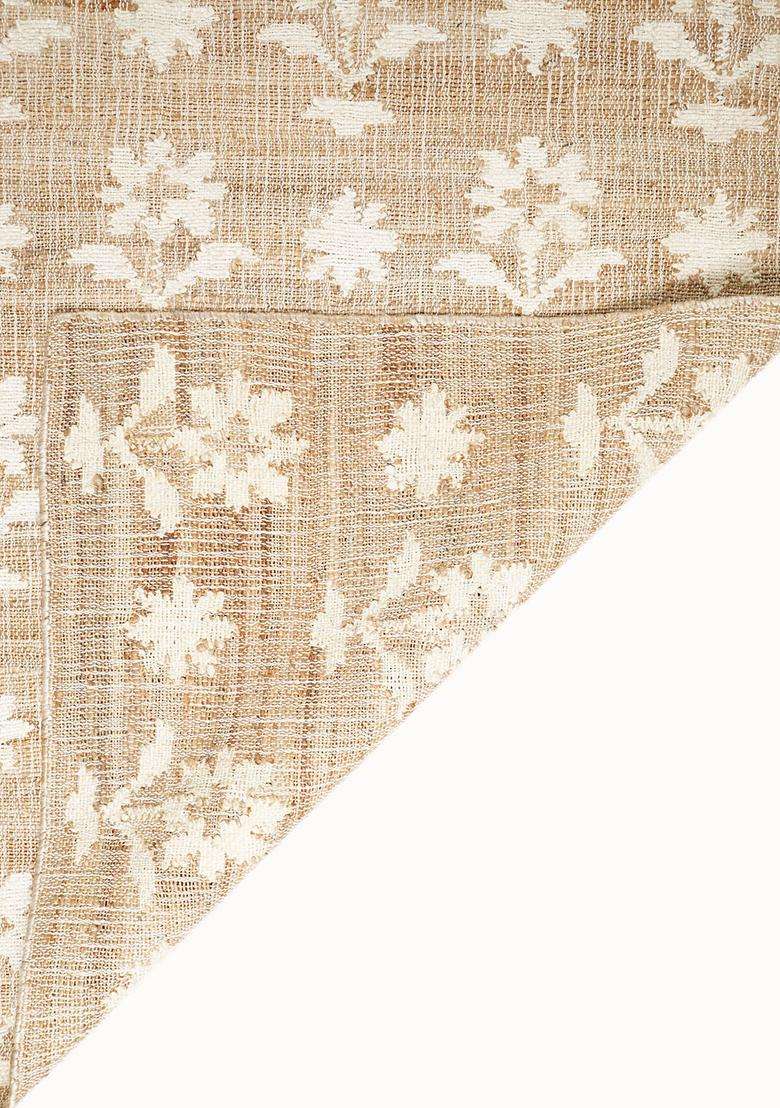 Saffron Rugs Tan Natural Floral Flat Weave Jute and Wool Rectangular Rug - Indya