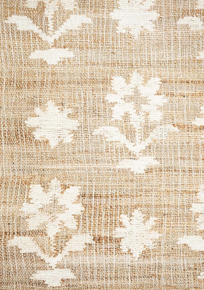 Saffron Rugs Flat Woven Tan Floral Shabby Chic Rectangular Wool Area Rug - Indya