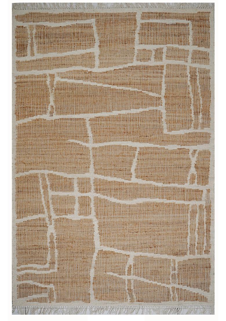 Saffron Rugs Flat Woven Tan Geometric Mid-Century Modern Rectangular Wool Area Rug - Indya