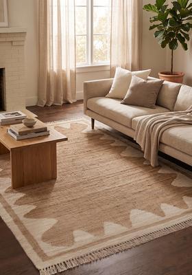 Saffron Rugs Flat Woven Ivory Geometric Minimalist Rectangular Wool Area Rug