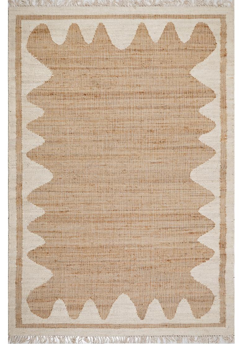 Saffron Rugs Flat Woven Ivory Geometric Minimalist Rectangular Wool Area Rug - Indya