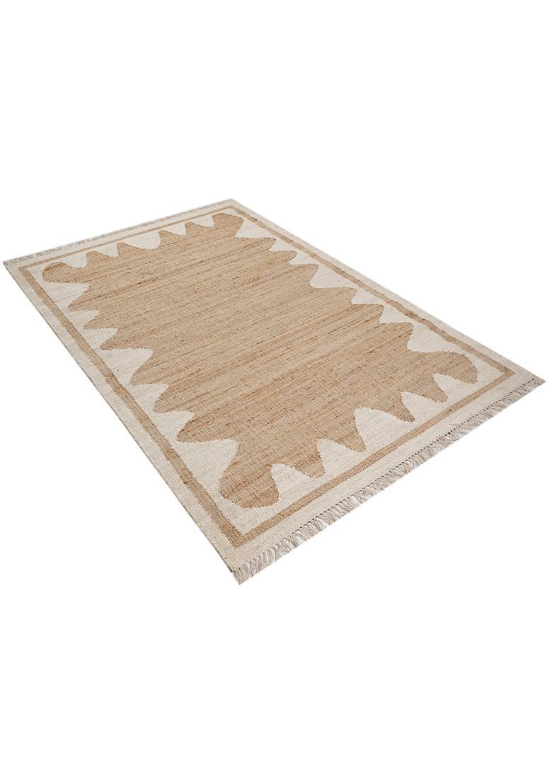 Saffron Rugs Flat Woven Ivory Geometric Minimalist Rectangular Wool Area Rug - Indya
