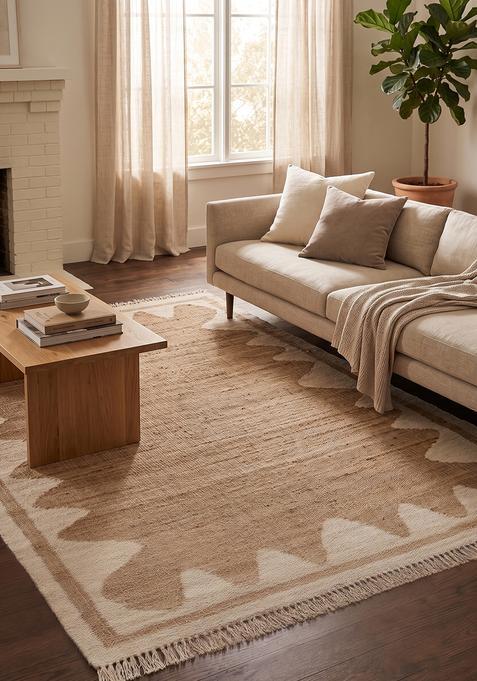 Saffron Rugs Flat Woven Ivory Geometric Minimalist Rectangular Wool Area Rug