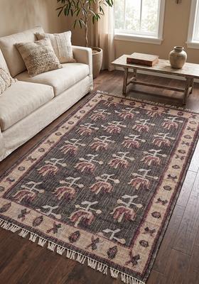 Saffron Rugs Flat Woven Dark Brown Floral Old World Rectangular Wool Area Rug