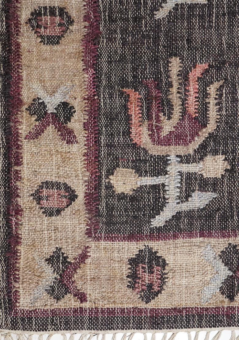 Saffron Rugs Flat Woven Dark Brown Floral Old World Rectangular Wool Area Rug - Indya