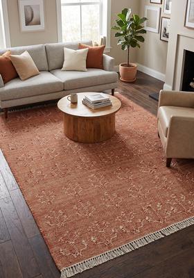 Saffron Rugs Flat Woven Rust Floral Bohemian Rectangular Wool Area Rug