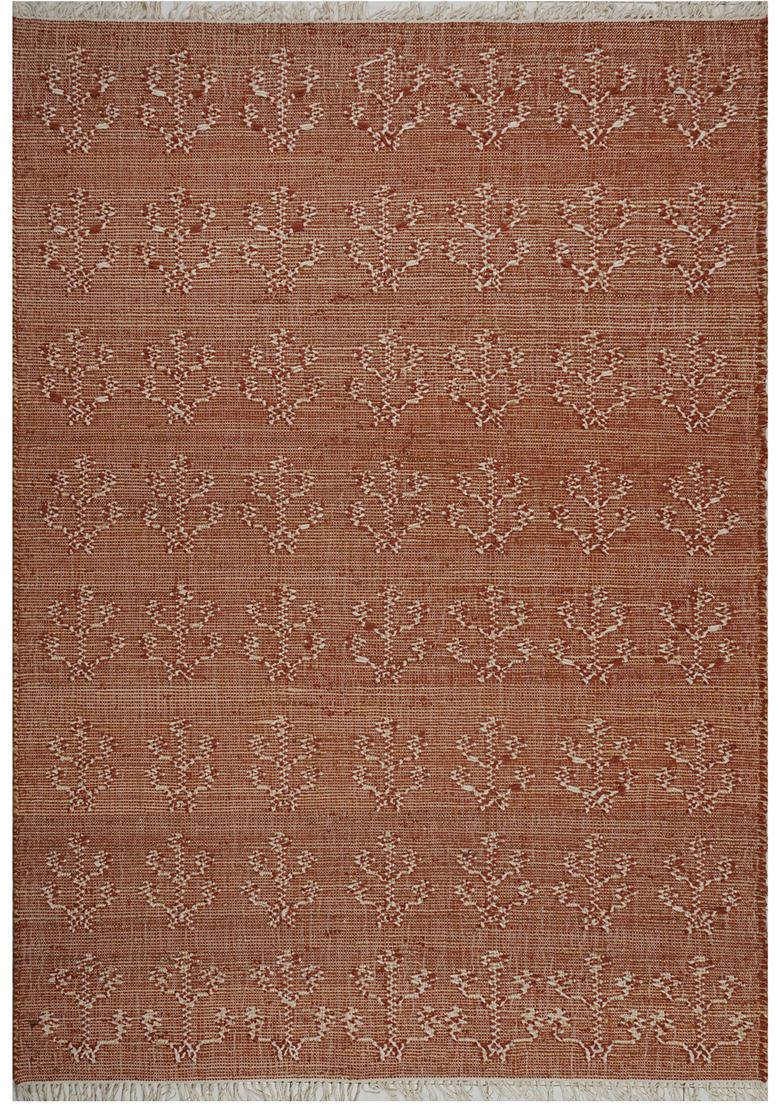 Saffron Rugs Flat Woven Rust Floral Bohemian Rectangular Wool Area Rug - Indya