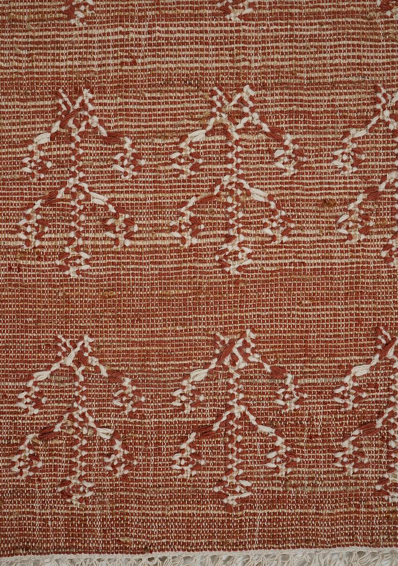 Saffron Rugs Flat Woven Rust Floral Bohemian Rectangular Wool Area Rug - Indya