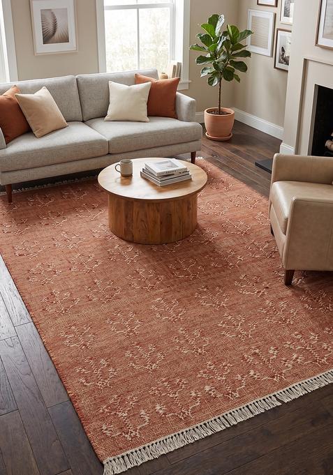 Saffron Rugs Flat Woven Rust Floral Bohemian Rectangular Wool Area Rug