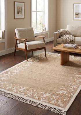 Saffron Rugs Flat Woven Tan Floral Bohemian Rectangular Wool Area Rug