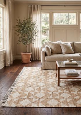 Saffron Rugs Flat Woven Ivory Geometric Scandinavian Rectangular Wool Area Rug