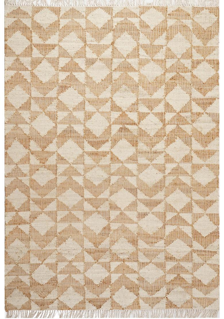 Saffron Rugs Flat Woven Ivory Geometric Scandinavian Rectangular Wool Area Rug - Indya