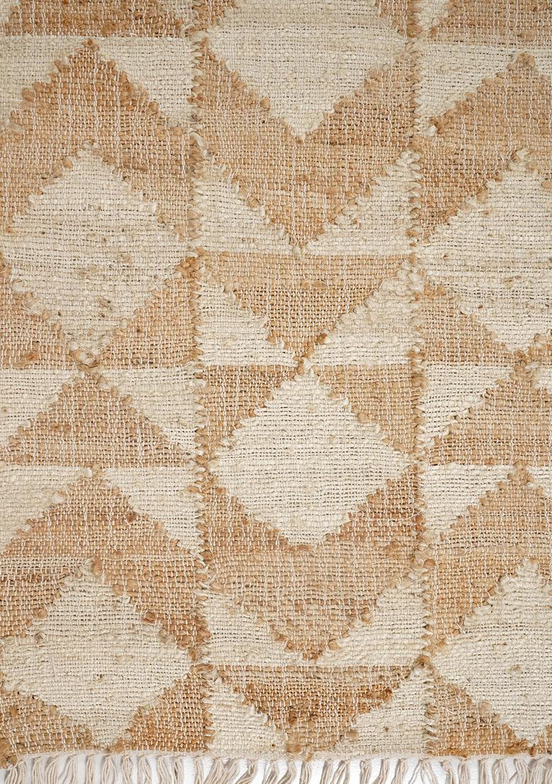 Saffron Rugs Flat Woven Ivory Geometric Scandinavian Rectangular Wool Area Rug - Indya