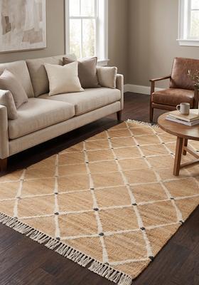 Saffron Rugs Flat Woven Tan Trellis Moroccan Rectangular Wool Area Rug