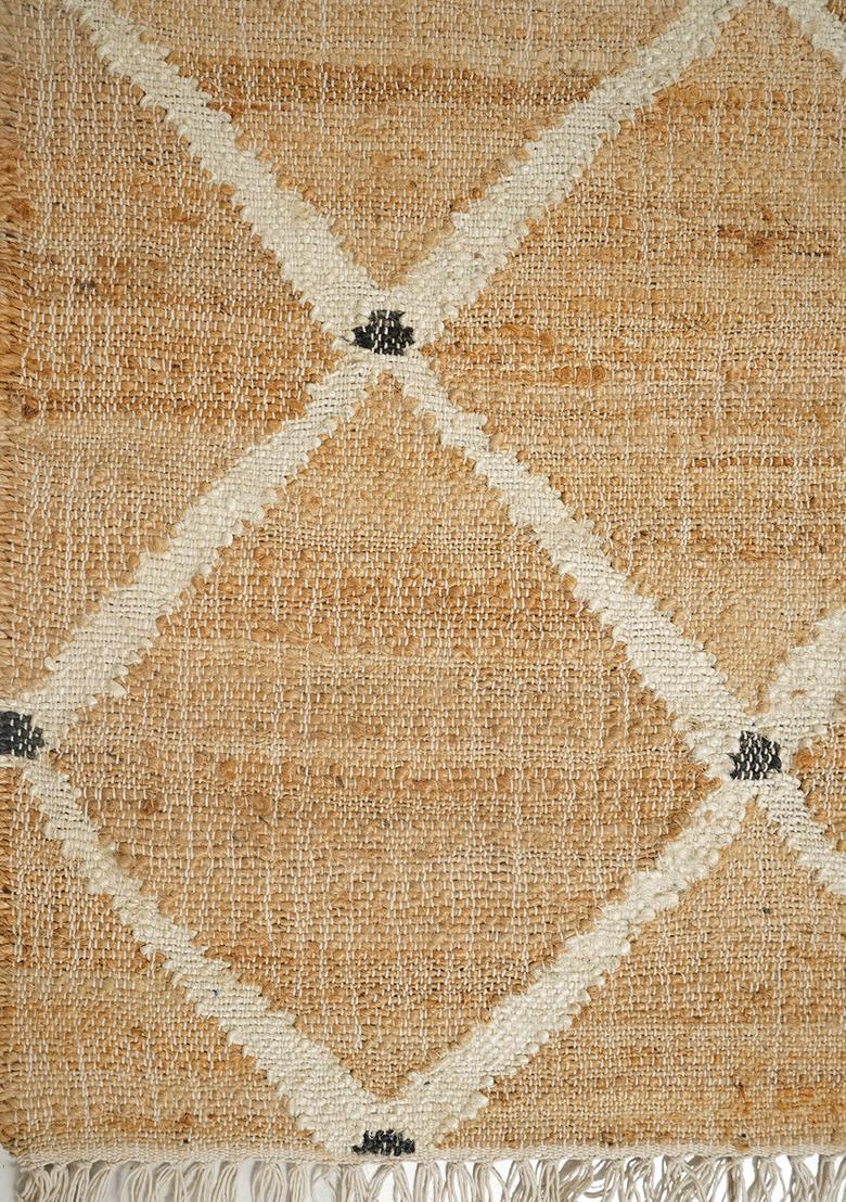 Saffron Rugs Flat Woven Tan Trellis Moroccan Rectangular Wool Area Rug - Indya