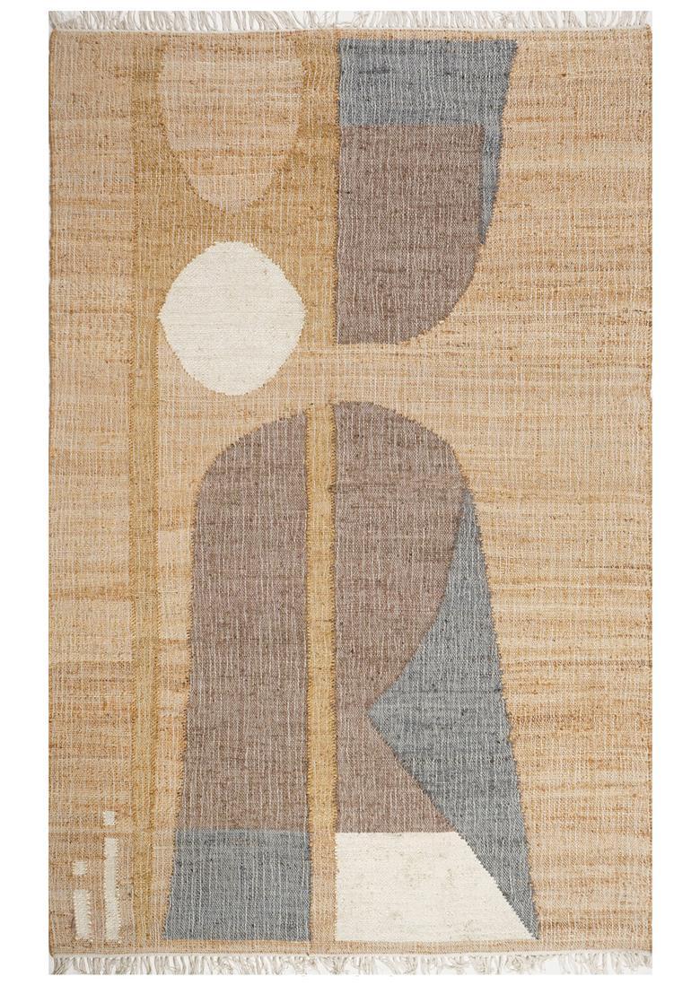 Saffron Rugs Flat Woven Tan Geometric Mid-Century Modern Rectangular Wool Area Rug - Indya