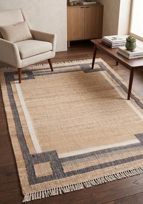 Saffron Rugs Flat Woven Tan Geometric Modern Rectangular Wool Area Rug