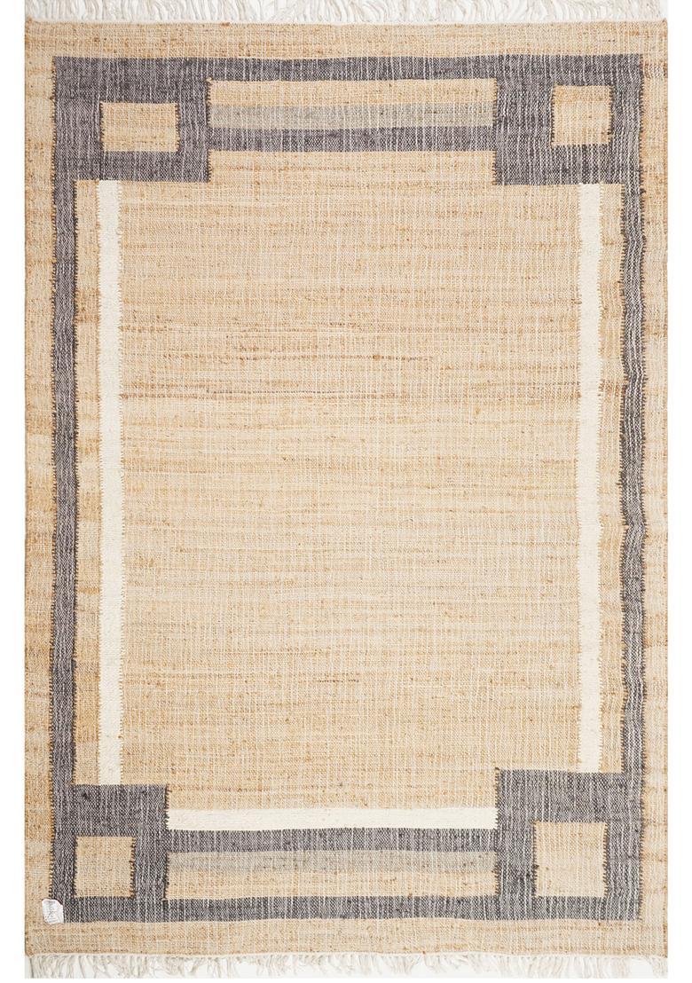 Saffron Rugs Flat Woven Tan Geometric Modern Rectangular Wool Area Rug - Indya