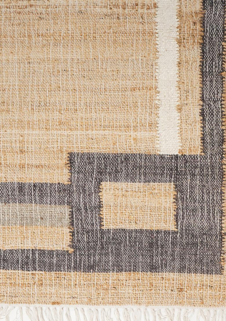 Saffron Rugs Flat Woven Tan Geometric Modern Rectangular Wool Area Rug - Indya