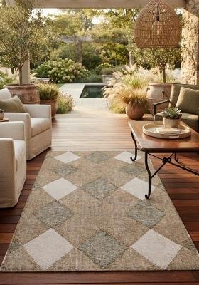 Saffron Rugs Flat Woven Beige Argyle Casual Rectangular Wool Area Rug