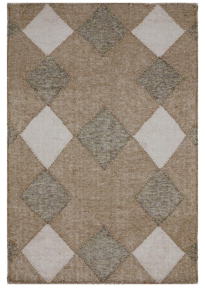 Saffron Rugs Flat Woven Beige Argyle Casual Rectangular Wool Area Rug - Indya