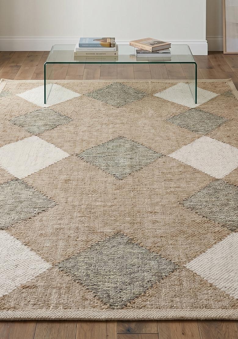 Saffron Rugs Flat Woven Beige Argyle Casual Rectangular Wool Area Rug - Indya
