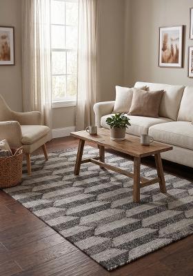 Saffron Rugs Flat Woven Charcoal Grey Geometric Scandinavian Rectangular Wool Area Rug