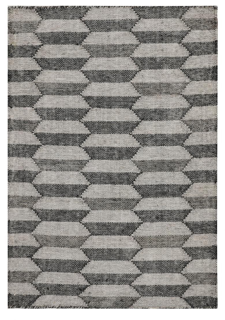 Saffron Rugs Flat Woven Charcoal Grey Geometric Scandinavian Rectangular Wool Area Rug - Indya