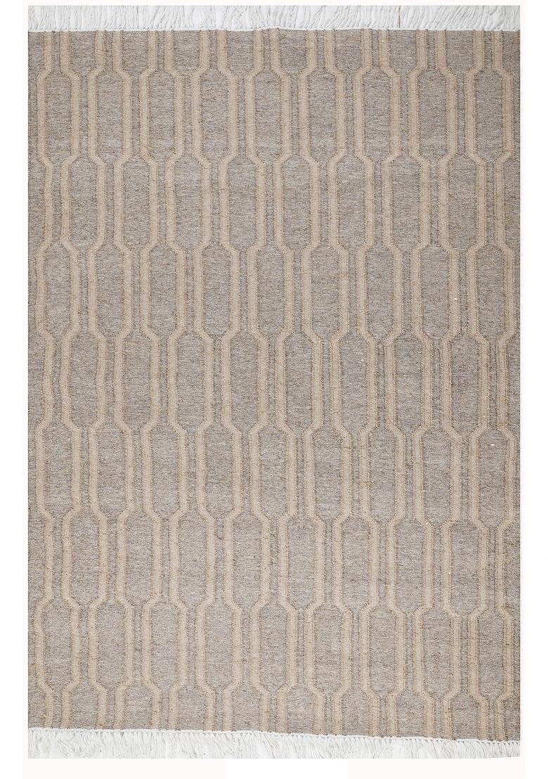 Saffron Rugs Flat Woven Grey Beige Geometric Transitional Rectangular Wool Area Rug - Indya