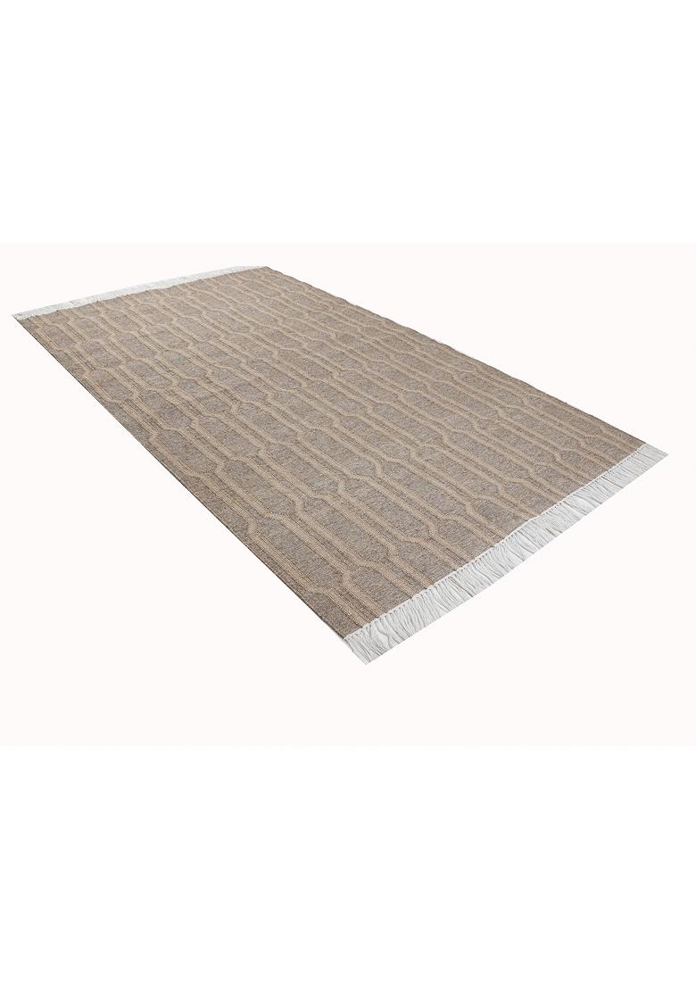 Saffron Rugs Flat Woven Grey Beige Geometric Transitional Rectangular Wool Area Rug - Indya