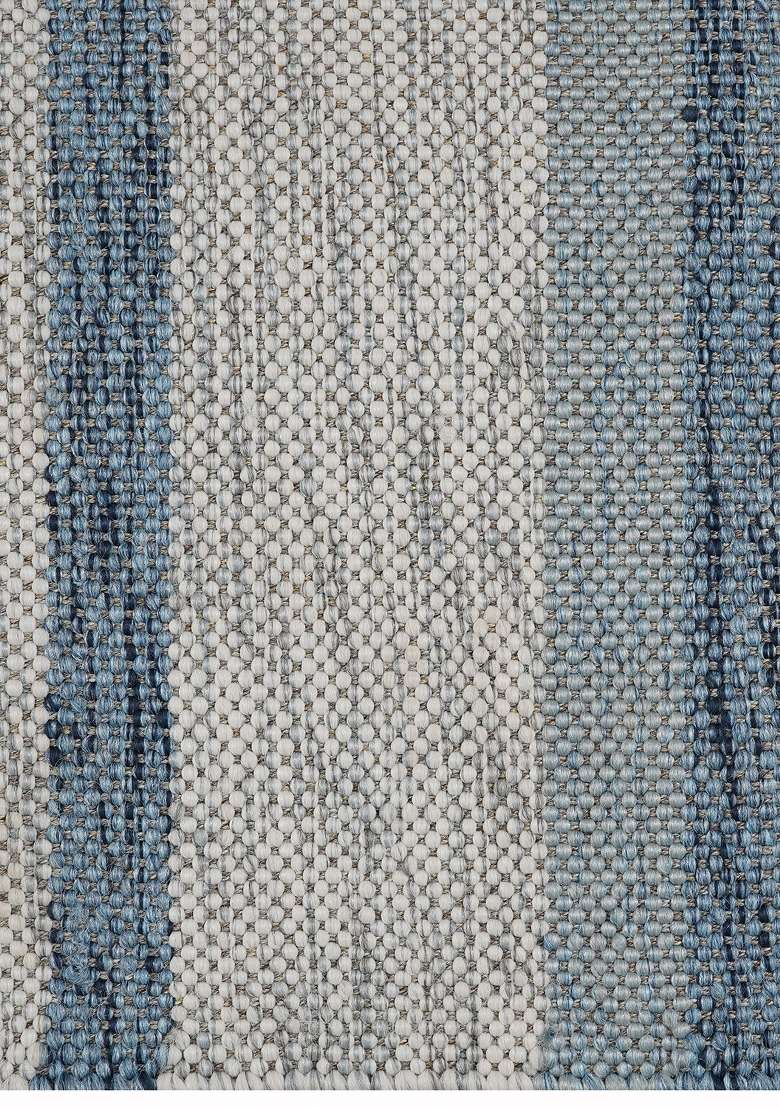 Handmade Blue Grey Rug | Transitional Striped Carpet For Living Room - Indya