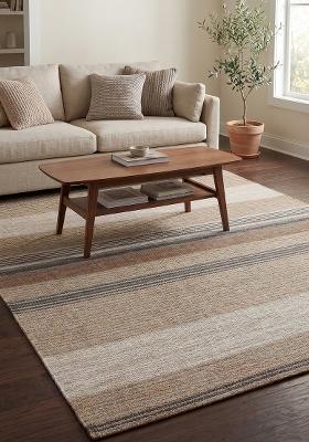 Saffron Rugs Flat Woven Beige Striped Contemporary Rectangular Wool Area Rug