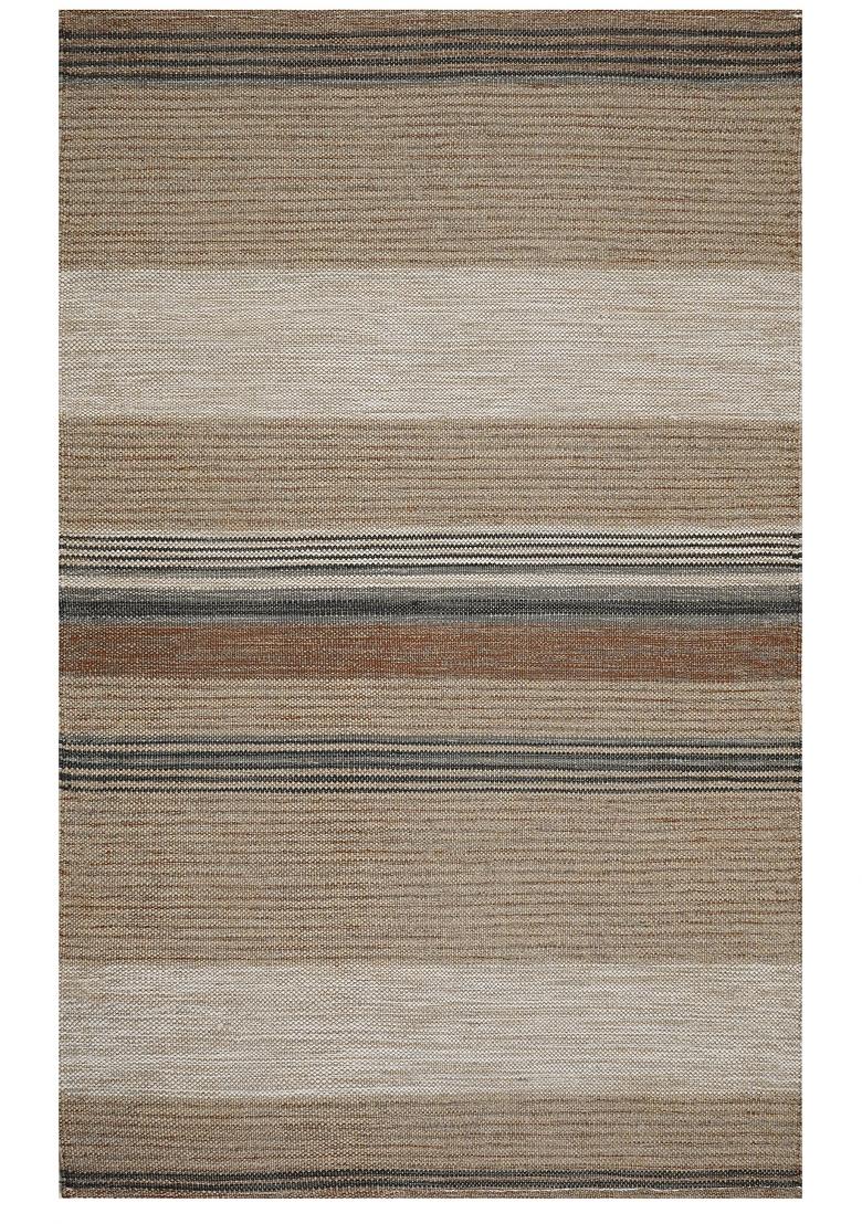 Saffron Rugs Flat Woven Beige Striped Contemporary Rectangular Wool Area Rug - Indya