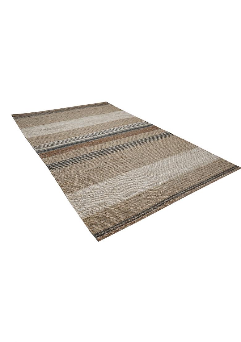 Saffron Rugs Flat Woven Beige Striped Contemporary Rectangular Wool Area Rug - Indya