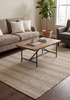 Saffron Rugs Flat Woven Beige Striped Transitional Rectangular Wool Area Rug