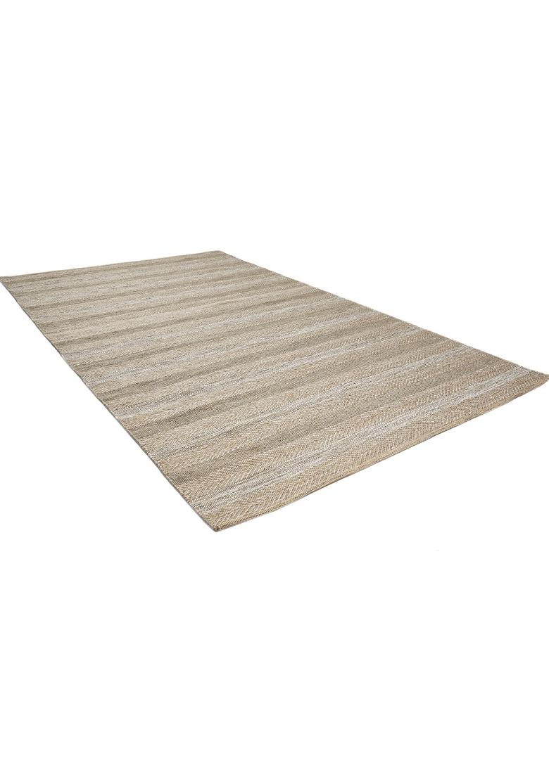 Saffron Rugs Flat Woven Beige Striped Transitional Rectangular Wool Area Rug - Indya