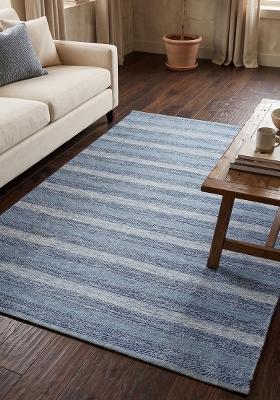 Saffron Rugs Flat Woven Blue Striped Coastal Rectangular Wool Area Rug