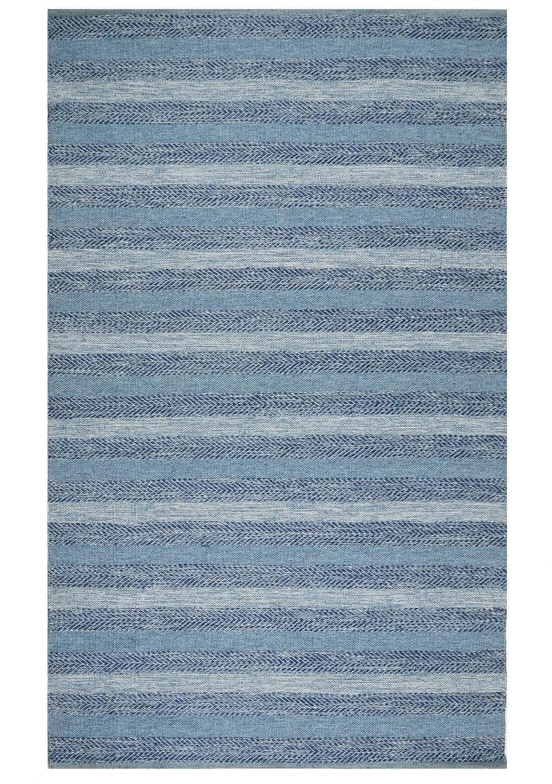Saffron Rugs Flat Woven Blue Striped Coastal Rectangular Wool Area Rug - Indya