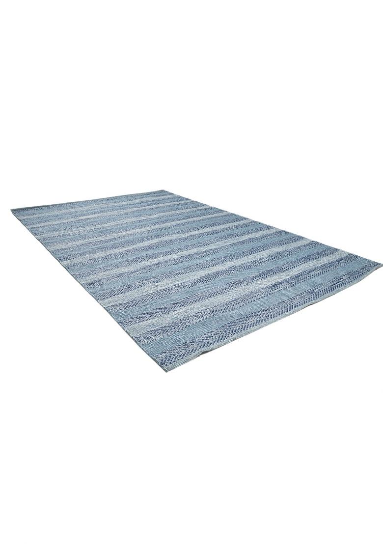 Saffron Rugs Flat Woven Blue Striped Coastal Rectangular Wool Area Rug - Indya