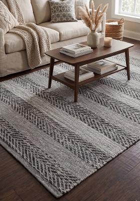 Saffron Rugs Flat Woven Grey Herringbone Transitional Rectangular Wool Area Rug